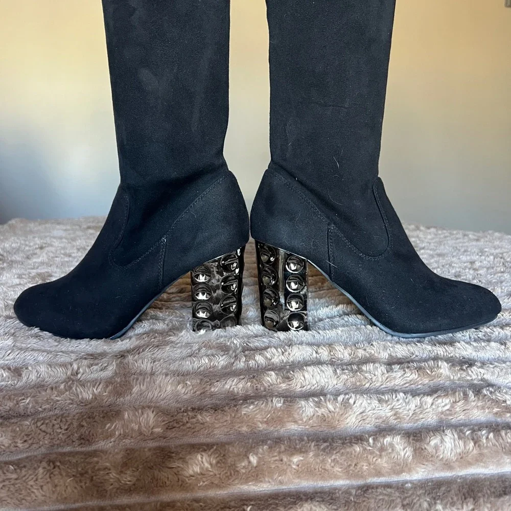 Carlos by Carlos‎ Santana Quantum Faux Black Suede Over Knee Boot Heel 7.5